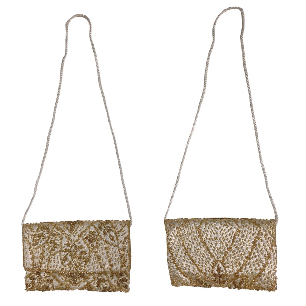 Vtg Formal Gold Beaded Art Deco Large Envelope Clutch Shoulder Strap Prom Bag - Picture 3 of 11